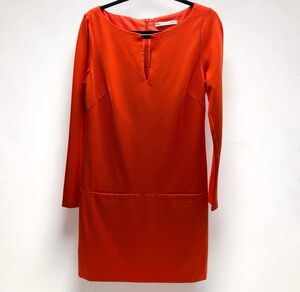 Trina Turk Orange Sheath Dress Size 6 Long Sleeve Keyhole Career Cocktail